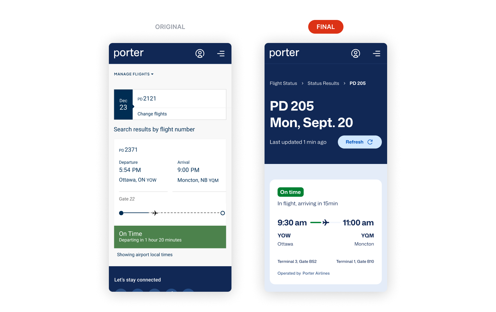 Results by flight number — before and after