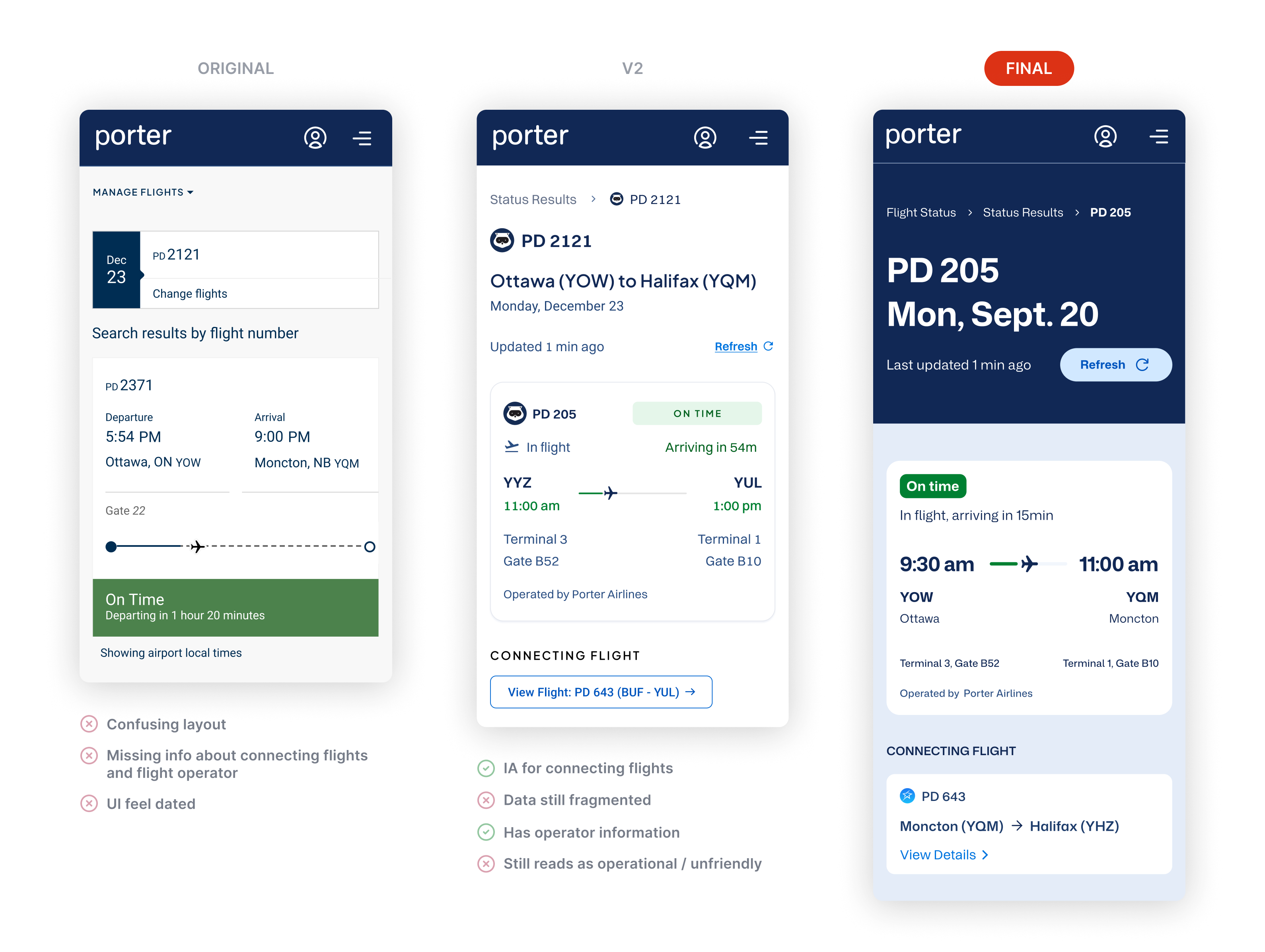 Connecting flight shown beneath main flight result