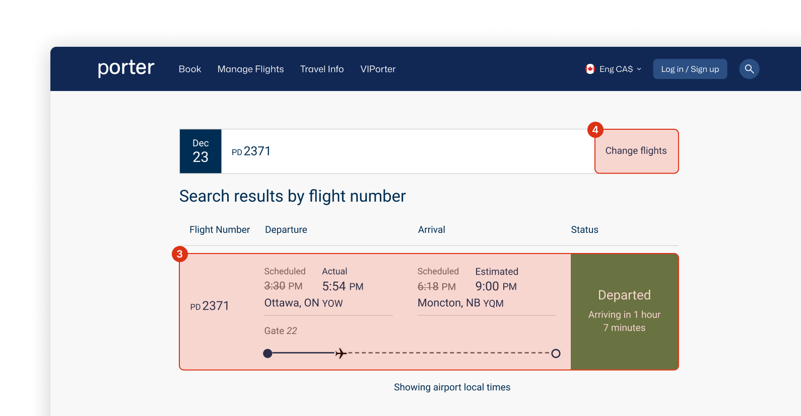 Original Flight Status results page