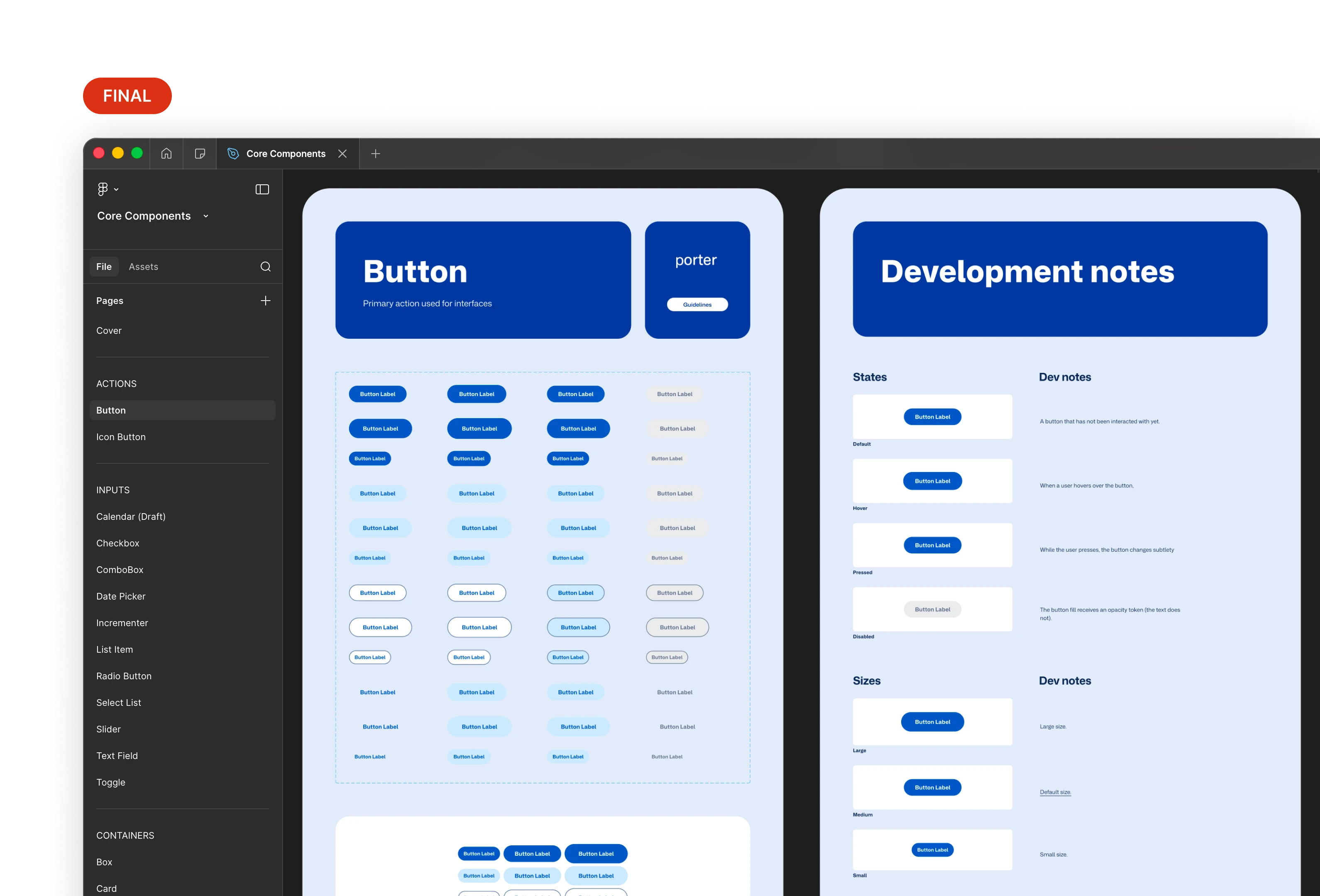 Component library showing all 33 components organized in Figma