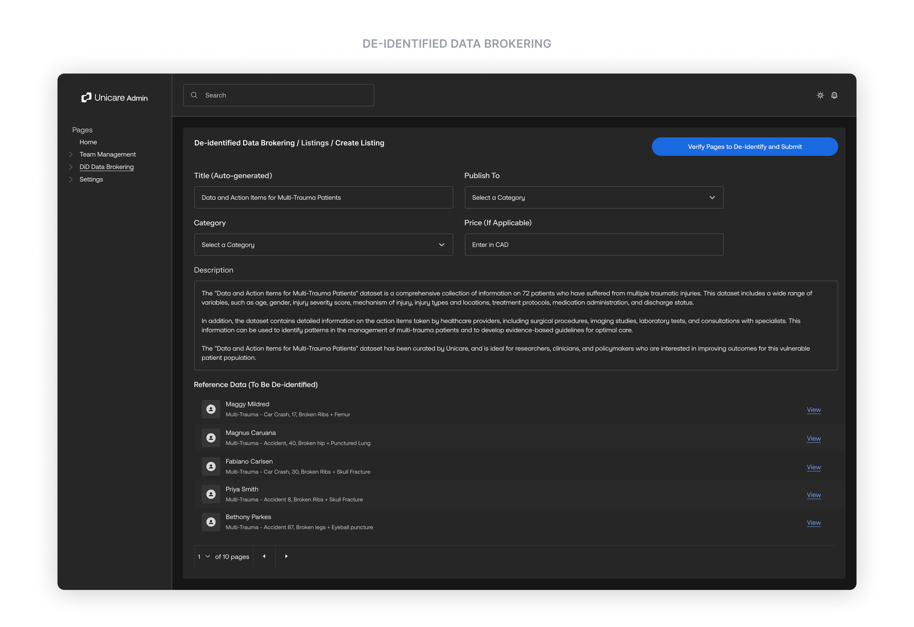 Management dashboard — nurse efficiency, doctor time on task, and data brokerage